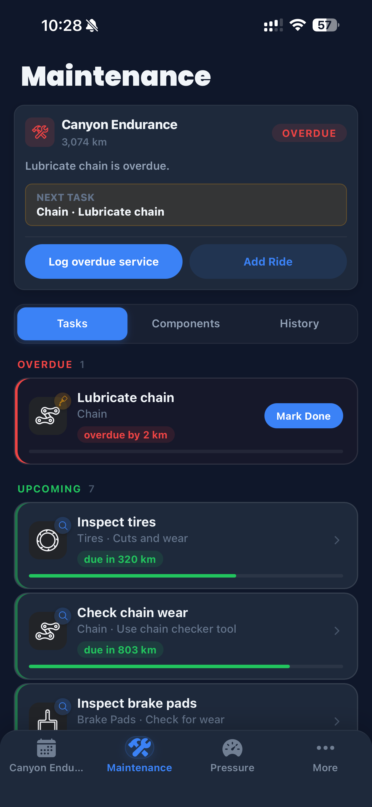 Cranq overdue maintenance screen